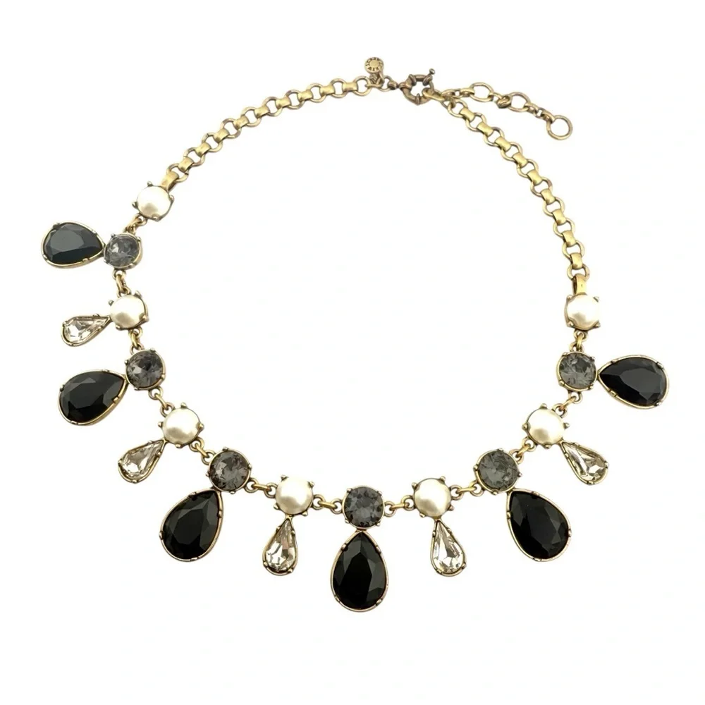 J. Crew Black, Gold, and Faux Pearl Teardrop Necklace